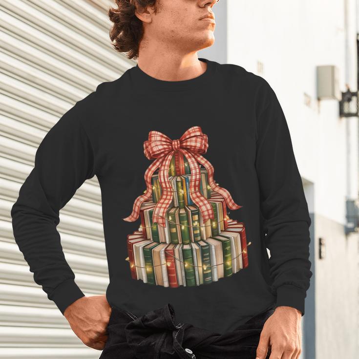 Coquette Christmas Book Tree Xmas Lights Librarian Teacher Unisex Long Sleeve T-Shirt