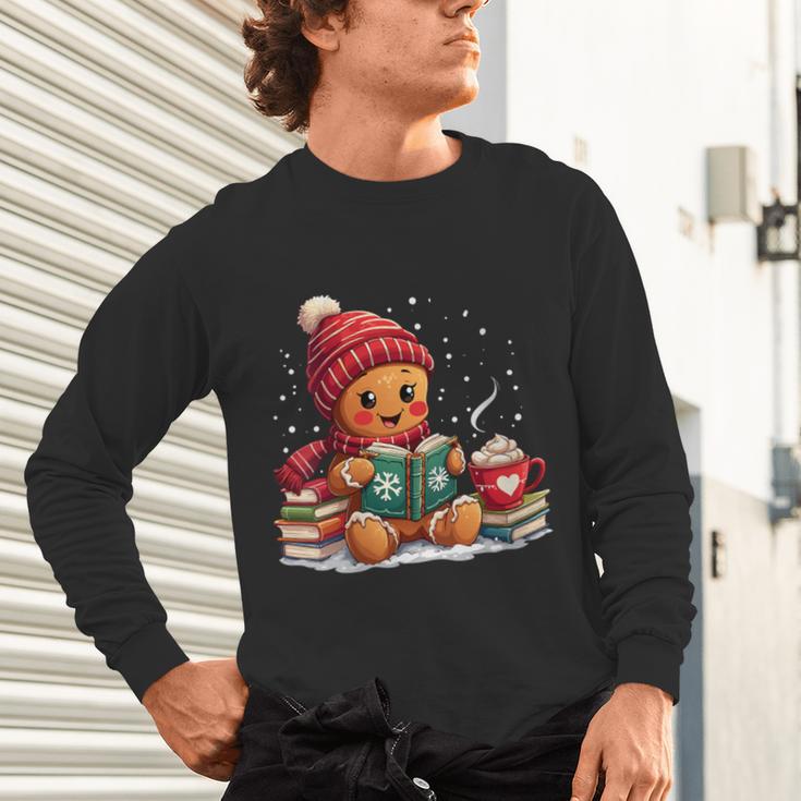 Cozy Gingerbread Christmas Reading Book Xmas Snowflakes Fall Unisex Long Sleeve T-Shirt