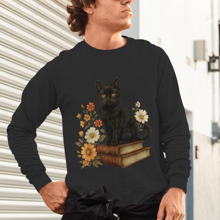 Cute Cat Book Flowers Unisex Long Sleeve T-Shirt Cute Cat Book Flowers Unisex Long Sleeve T-Shirt