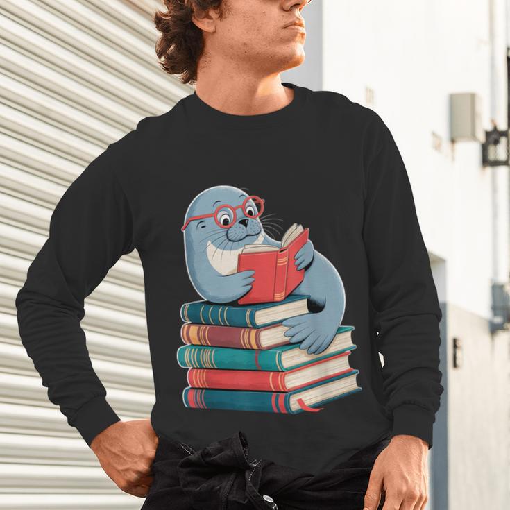 Cute Reading Seal On Books Book Lover Unisex Long Sleeve T-Shirt