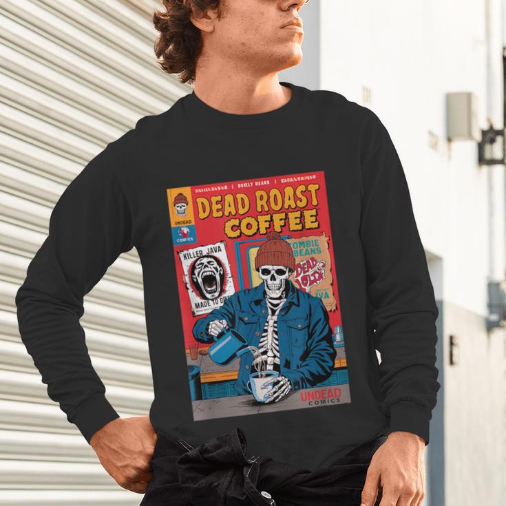 Dead Roast Coffee Comic Book Cover Style Skeleton Barista Unisex Long Sleeve T-Shirt