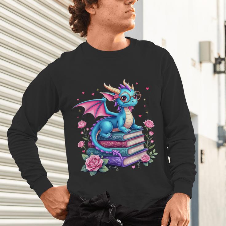 Dragons And Books Dragon Reading Book Lover Girl Bookworm Unisex Long Sleeve T-Shirt
