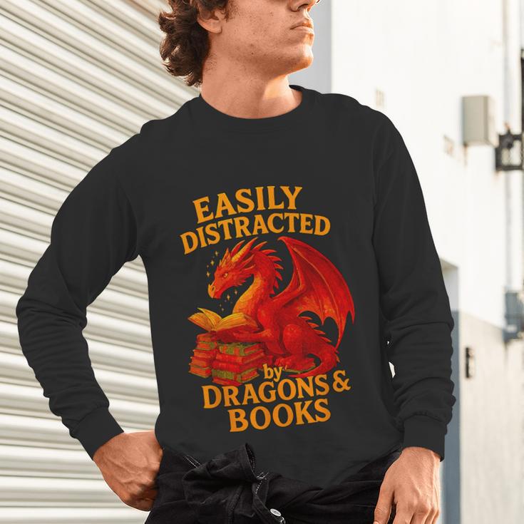 Easily Distracted By Dragons And Books Reading Unisex Long Sleeve T-Shirt