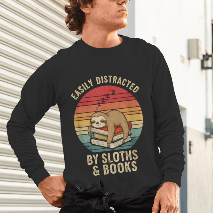 Easily Distracted By Sloths And Books Unisex Long Sleeve T-Shirt Easily Distracted By Sloths And Books Unisex Long Sleeve T-Shirt