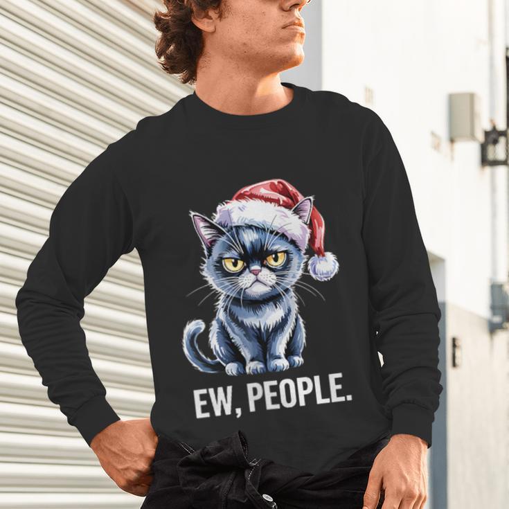 Ew People Cat Christmas Introvert Holiday Humor Unisex Long Sleeve T-Shirt