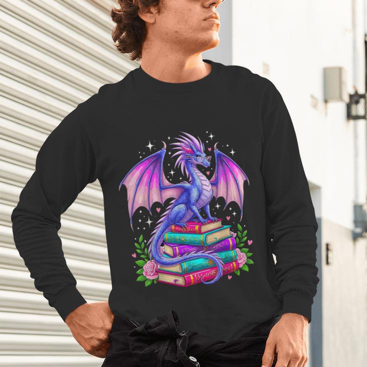 Fantasy Dragon Reading Books Bookworm Unisex Long Sleeve T-Shirt Fantasy Dragon Reading Books Bookworm Unisex Long Sleeve T-Shirt