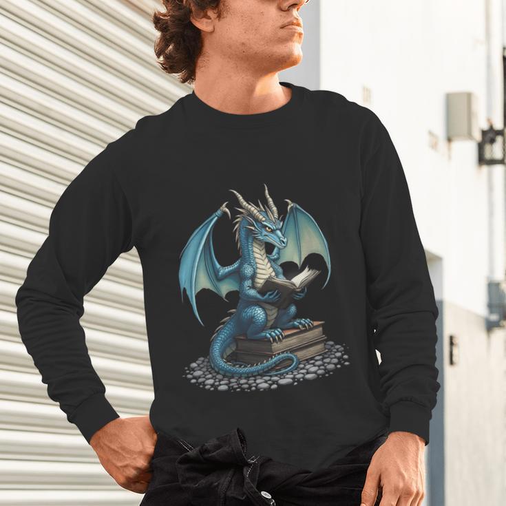 Fantasy Dragon Reading Magical Book Lover Halloween Vibes Unisex Long Sleeve T-Shirt