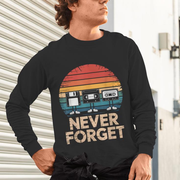 Floppy VHS Cassette Never Forget Retro 80s 90s Nostalgia Unisex Long Sleeve T-Shirt