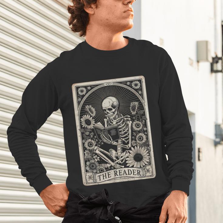 Floral The Reader Tarot Card Skeleton Reading Book Unisex Long Sleeve T-Shirt