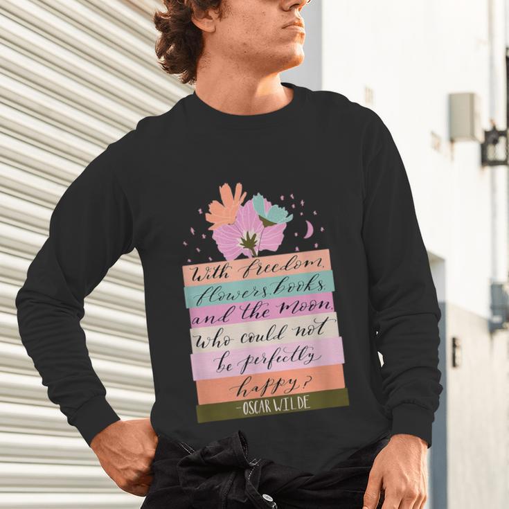 With Freedom Flowers Books And The Moon Unisex Long Sleeve T-Shirt With Freedom Flowers Books And The Moon Unisex Long Sleeve T-Shirt
