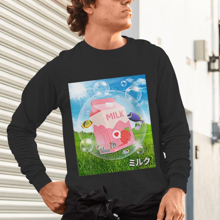 Frutiger Aero Aesthetic Tech Kawaii Strawberry Milk Fishes Unisex Long Sleeve T-Shirt