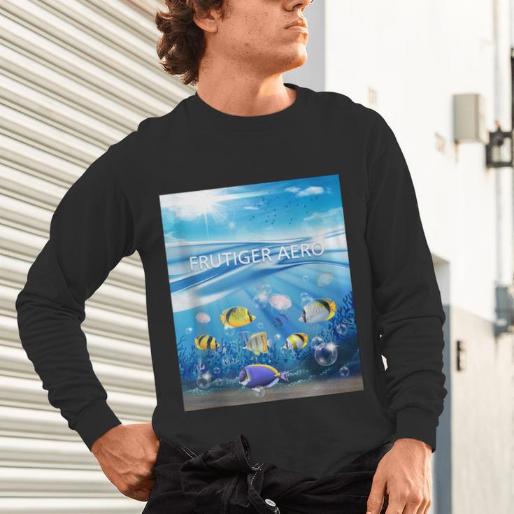 Frutiger Aero Aesthetic Tech Ocean Underwater Fishes Unisex Long Sleeve T-Shirt