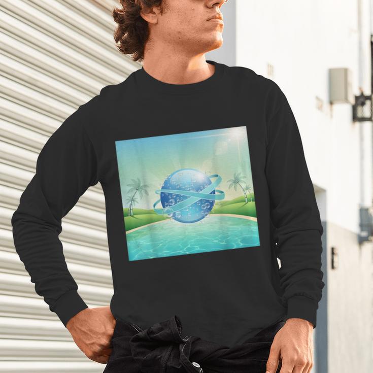 Frutiger Aero Y2k Aesthetic Palm Trees Cyber Beach World Unisex Long Sleeve T-Shirt