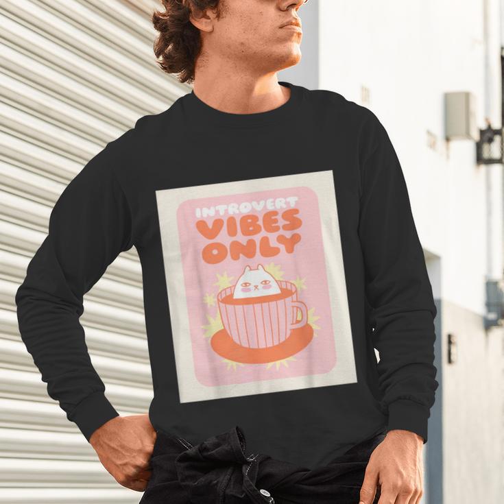Fun Cool Cute Introvert Cat Character Quote Tea Cup For Men Women Unisex Long Sleeve T-Shirt