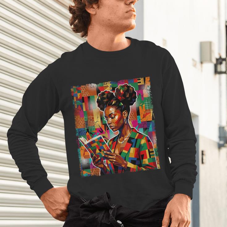 Geometric History Educated Women Reading Book Melanin Unisex Long Sleeve T-Shirt