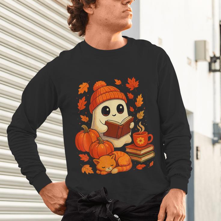 Ghost Reading Book Lovers Autumn Fall Halloween Unisex Long Sleeve T-Shirt Ghost Reading Book Lovers Autumn Fall Halloween Unisex Long Sleeve T-Shirt