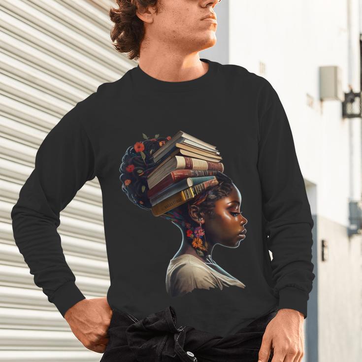 Girl Crown Of Books African Teacher Black History BHM Unisex Long Sleeve T-Shirt