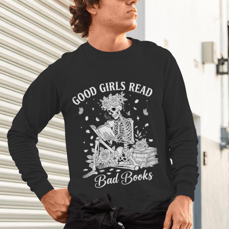 Good Girls Read Bad Books Skeleton Reading Book Halloween Unisex Long Sleeve T-Shirt