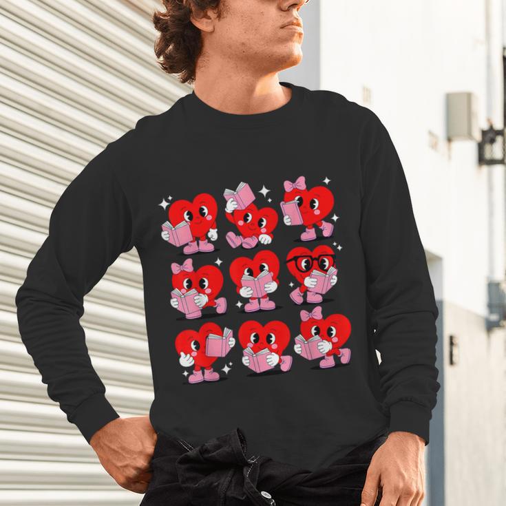 Heart Reading Books Valentine Teacher Boys Girls Book Lover Unisex Long Sleeve T-Shirt