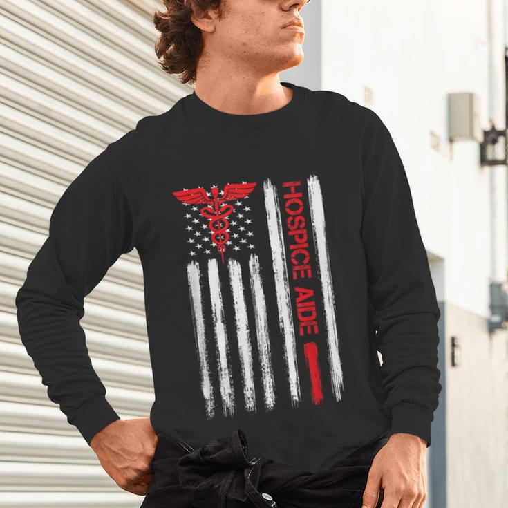 Hospice Aide American Flag Nurses Graduation Medical Unisex Long Sleeve T-Shirt