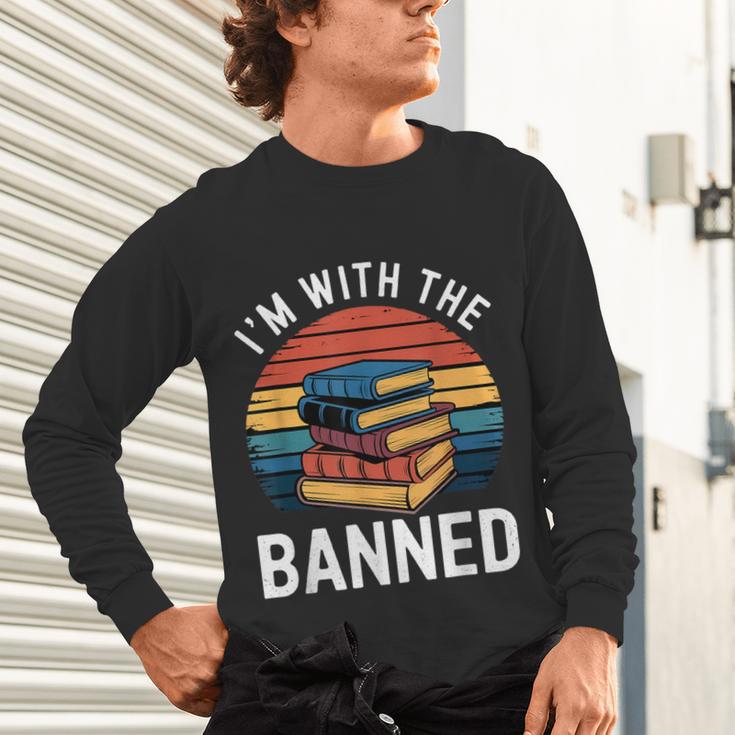 I'm With The Banned Stack Of Books Vintage Sunset Retro Unisex Long Sleeve T-Shirt I'm With The Banned Stack Of Books Vintage Sunset Retro Unisex Long Sleeve T-Shirt