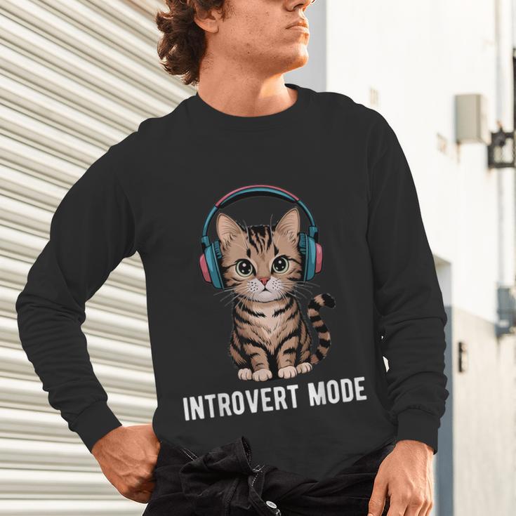 Introvert Mode Cat With Headphones Kitten Lover Unisex Long Sleeve T-Shirt