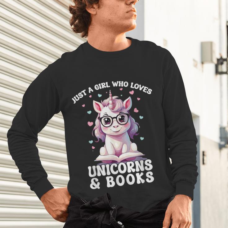 Just a Girl Who Loves Unicorns & Books Bookish Unicorn Love Unisex Long Sleeve T-Shirt