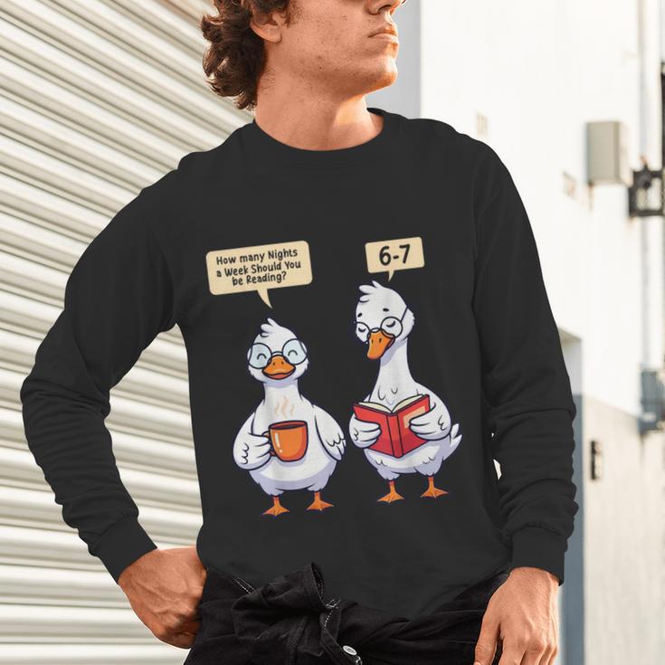 How Many Nights Reading Goose Book Lover Reader Unisex Long Sleeve T-Shirt