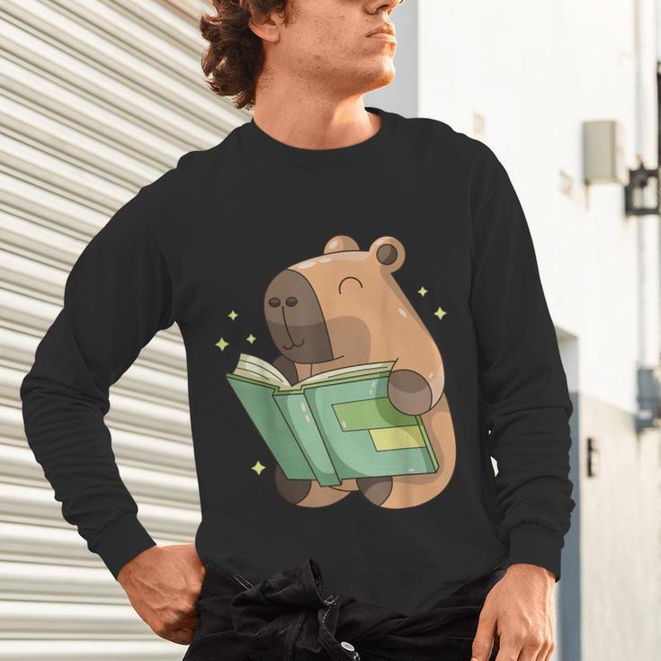 Pet Capybara Is Reading Library Capy Word Book Day Teacher Men Women Kids Unisex Long Sleeve T-Shirt