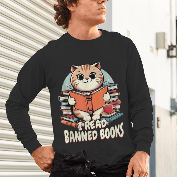I Read Banned Books Shirt Cat Lover Bookworm Reader Men Women Kids Unisex Long Sleeve T-Shirt