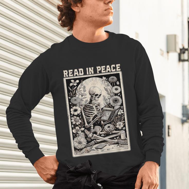 Read In Peace Skeleton Book Lover Bookworm Book Unisex Long Sleeve T-Shirt