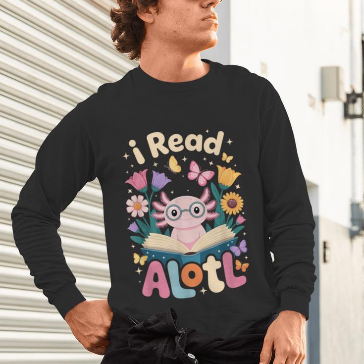 Reading Axolotl Book Lover Wildflowers Unisex Long Sleeve T-Shirt