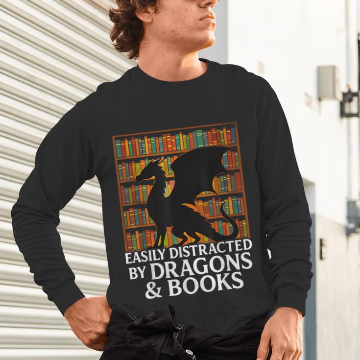 Reading Dragon Easily Distracted By Dragons And Books Unisex Long Sleeve T-Shirt