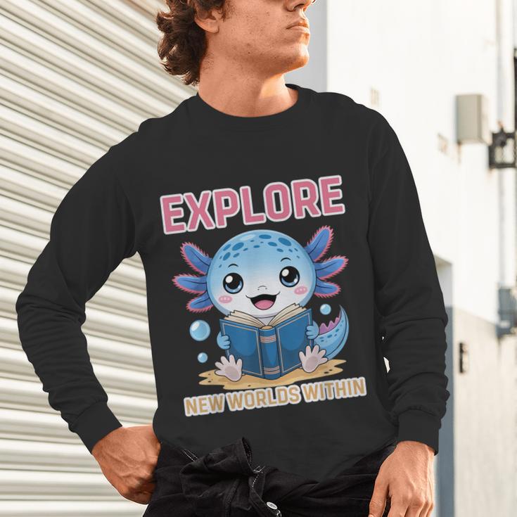 Readsolotl Kawaii Axolotl Book Lover Reading Unisex Long Sleeve T-Shirt