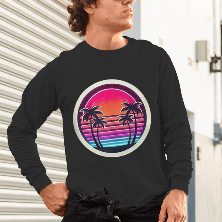 Retro 80s Synthwave Sunset & Palm Trees Retro Nostalgia 80s Unisex Long Sleeve T-Shirt