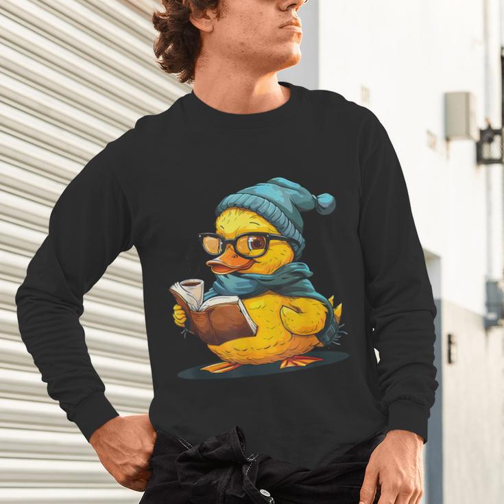 Rubber Duck Reading Book Rubber Duckie Reader Coffee Lover Unisex Long Sleeve T-Shirt