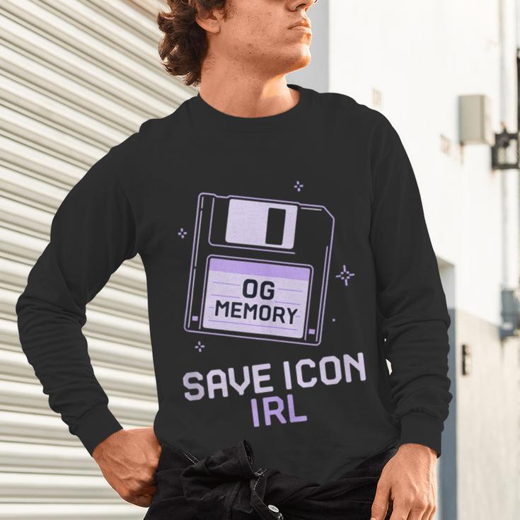 Save Icon IRL Retro Tech Humor Floppy Disk 90s Nostalgia Unisex Long Sleeve T-Shirt