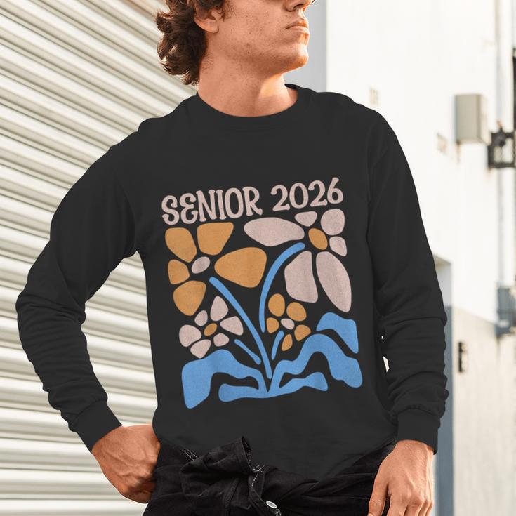 Senior 2026 Retro Groovy Flowers Graduation Unisex Long Sleeve T-Shirt