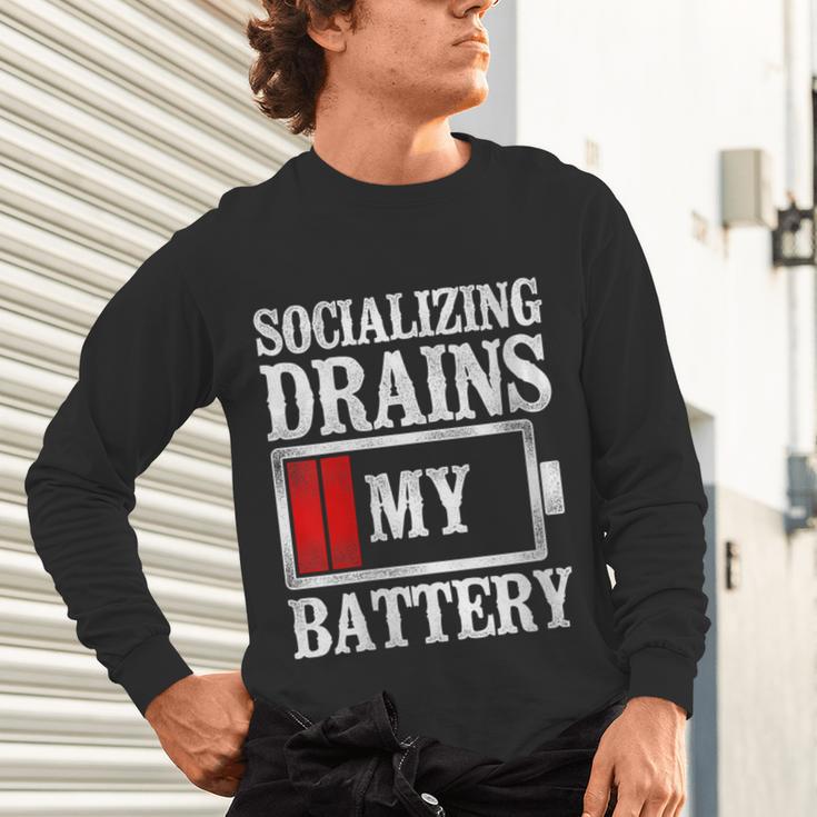 Socializing Drains My Battery Introvert Unisex Long Sleeve T-Shirt Socializing Drains My Battery Introvert Unisex Long Sleeve T-Shirt