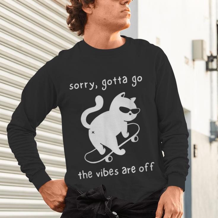 Vibes Are Off Cat Skateboard Introvert Sarcastic Humor Unisex Long Sleeve T-Shirt Vibes Are Off Cat Skateboard Introvert Sarcastic Humor Unisex Long Sleeve T-Shirt