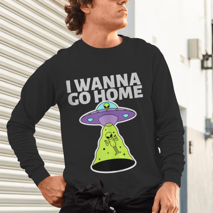 I Wanna Go Home Introvert UFO UAP Flying Saucer Trippy Alien Unisex Long Sleeve T-Shirt