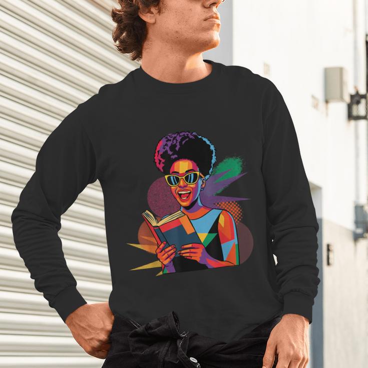 Woman Reading Book Lover Geometric Girl Afro History Unisex Long Sleeve T-Shirt