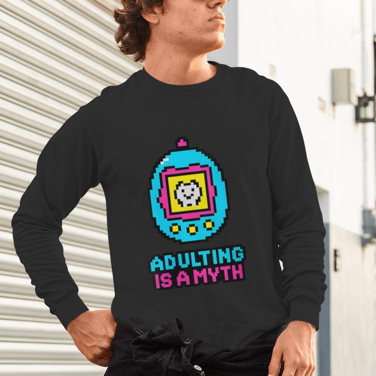 Women's Adulting Is A Myth Retro Pixel Pet Nostalgia Millennials Unisex Long Sleeve T-Shirt