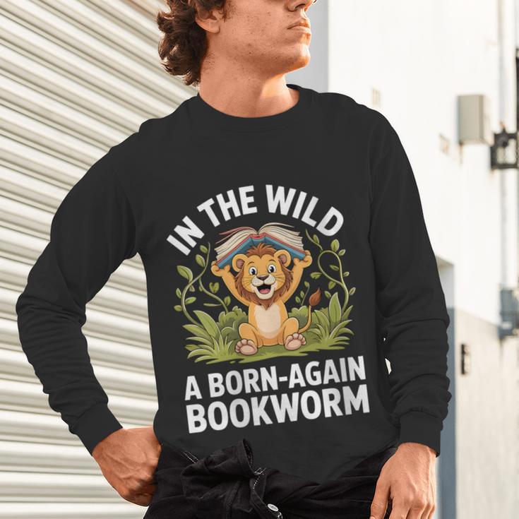 Women's Wild About Reading Book Reader Lion Zoo Animals Kids Unisex Long Sleeve T-Shirt
