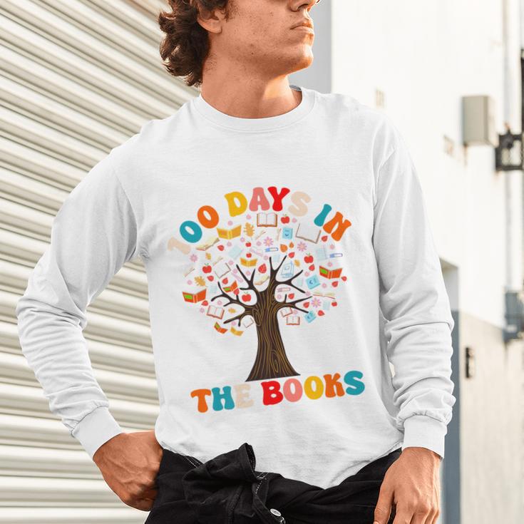 100 Days In The Books Reading Teacher 100th Day Of School Premium Unisex Long Sleeve T-Shirt