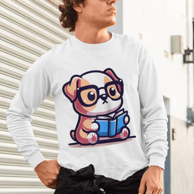 Adorable Book Lover Bulldog With Reading Glasses Cute Raglan Baseball Tee Unisex Long Sleeve T-Shirt