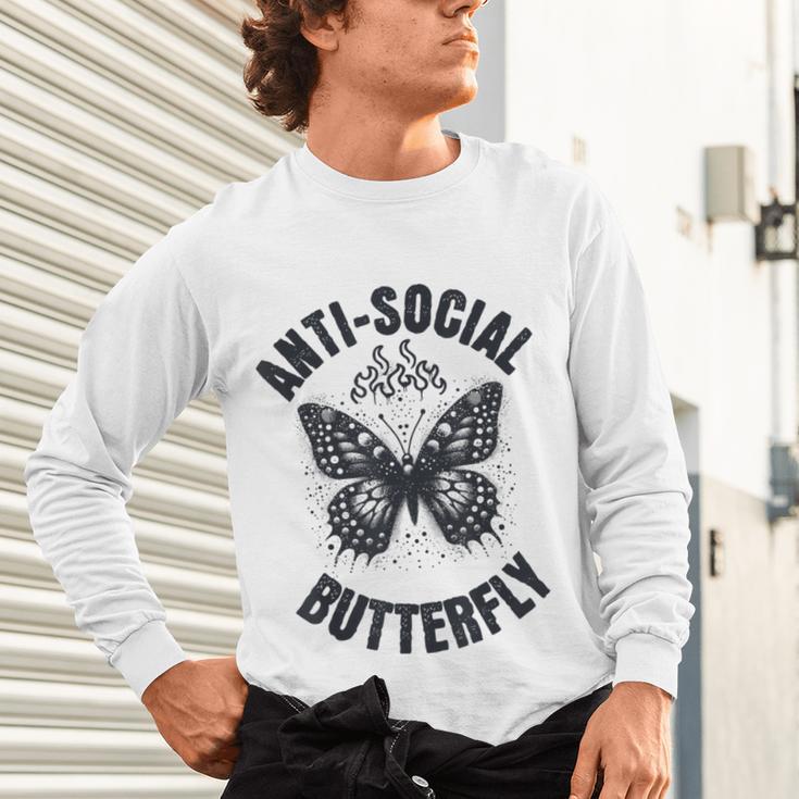 Anti-Social Butterfly Awkward Introvert Homebody Humor Unisex Long Sleeve T-Shirt