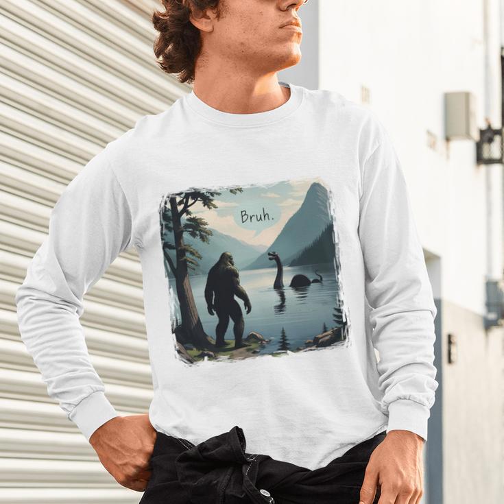 Bigfoot Sasquatch & Loch Ness Monster Introvert Bruh Unisex Long Sleeve T-Shirt Bigfoot Sasquatch & Loch Ness Monster Introvert Bruh Unisex Long Sleeve T-Shirt