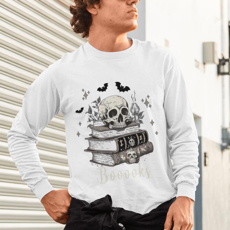 Boo Skeleton Skull Books Halloween Women School Teacher Kid Premium Unisex Long Sleeve T-Shirt