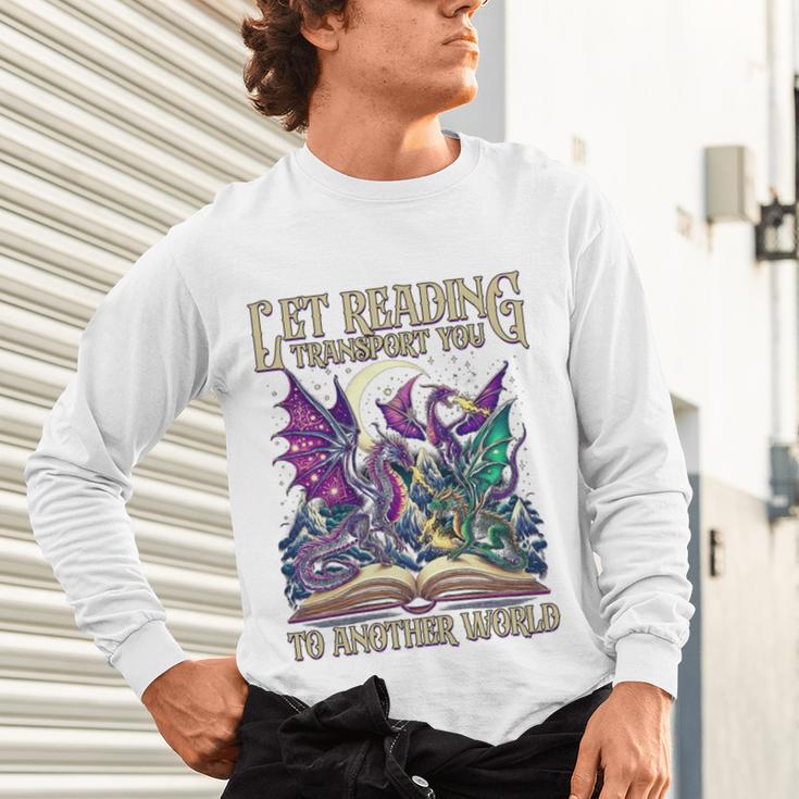 Book Lover Dragon Reading Transport You To Another World Unisex Long Sleeve T-Shirt Book Lover Dragon Reading Transport You To Another World Unisex Long Sleeve T-Shirt
